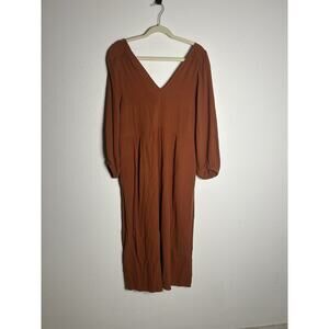 Madewell Womens Brown Lightspun Muslin V Neck Midi Dress Size Medium